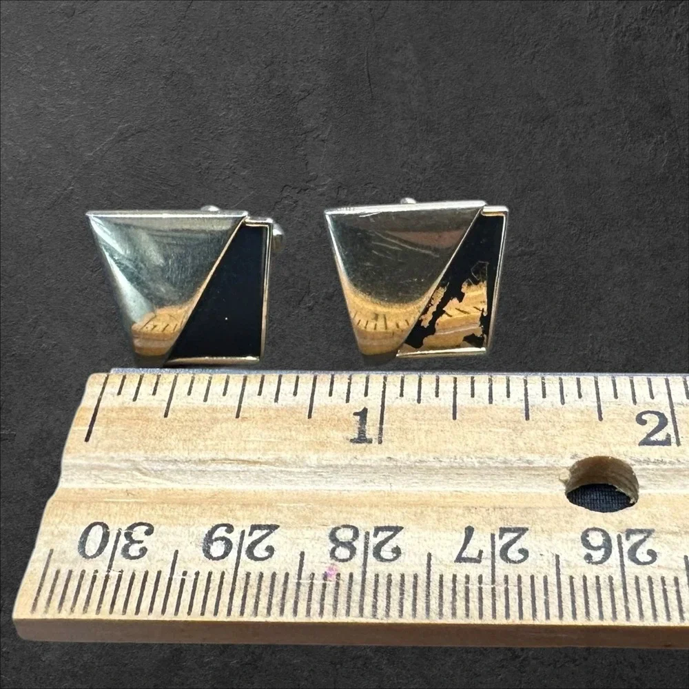 Anson Cufflinks Mens Gold Tone/Black Vintage MCM Geometric Pat Pend - See Photos